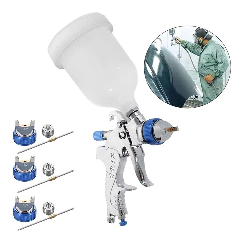 

2008 HVLP Car Paint Gravity Feed Air Spray Gun 3 Nozzles 1.4/1.7/2mm Nozzle Size 600Cc Cup(Blue)