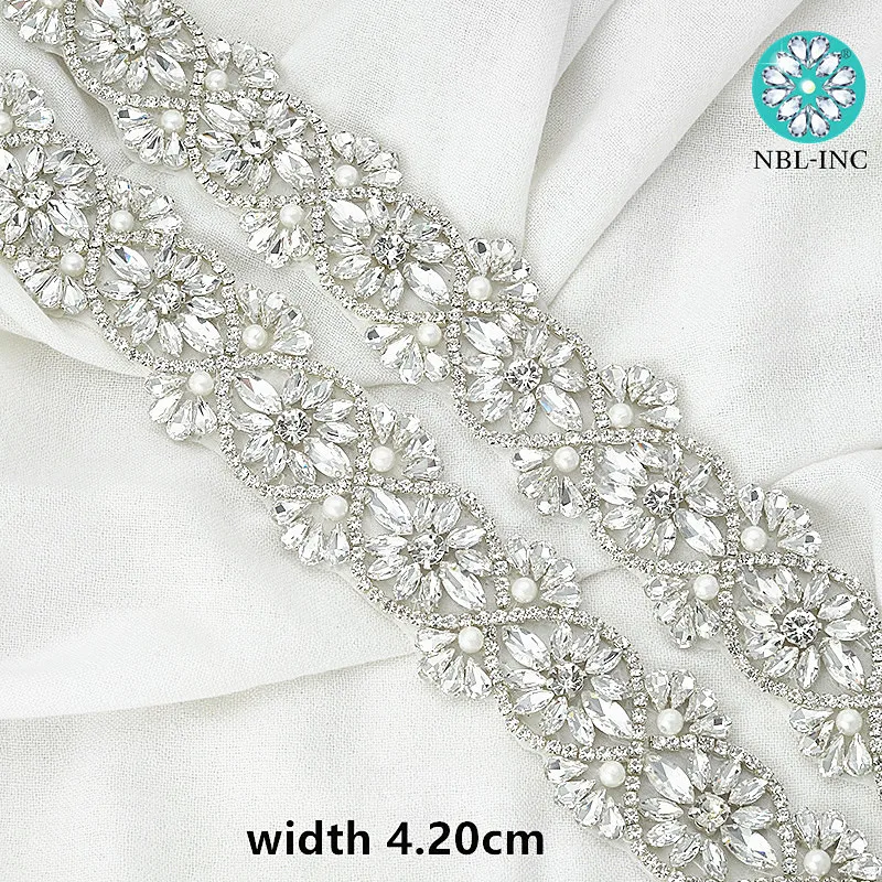 (1 ярд) Свадебные Хрустальные стеклянные серебряные стразы аппликация отделка