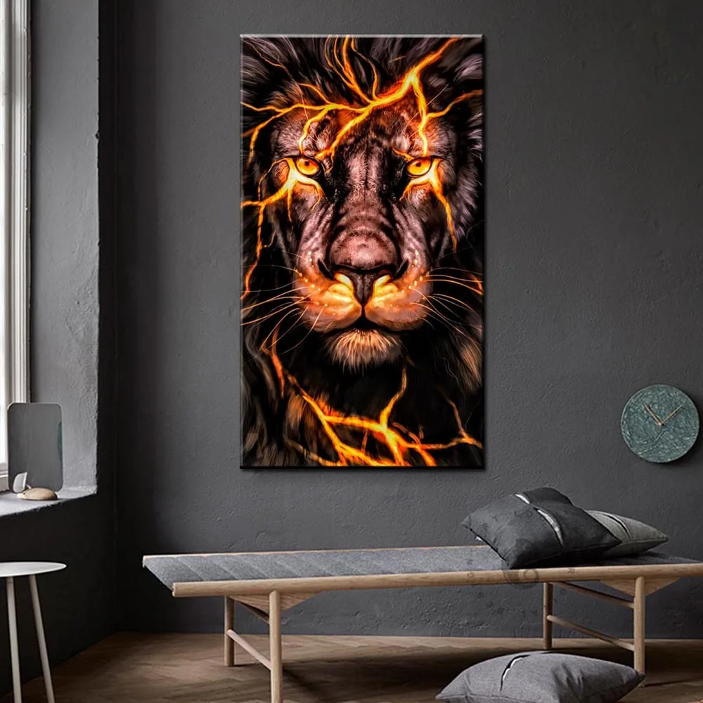 Животное Искусство молния картина Львы на холсте стены художественные плакаты и