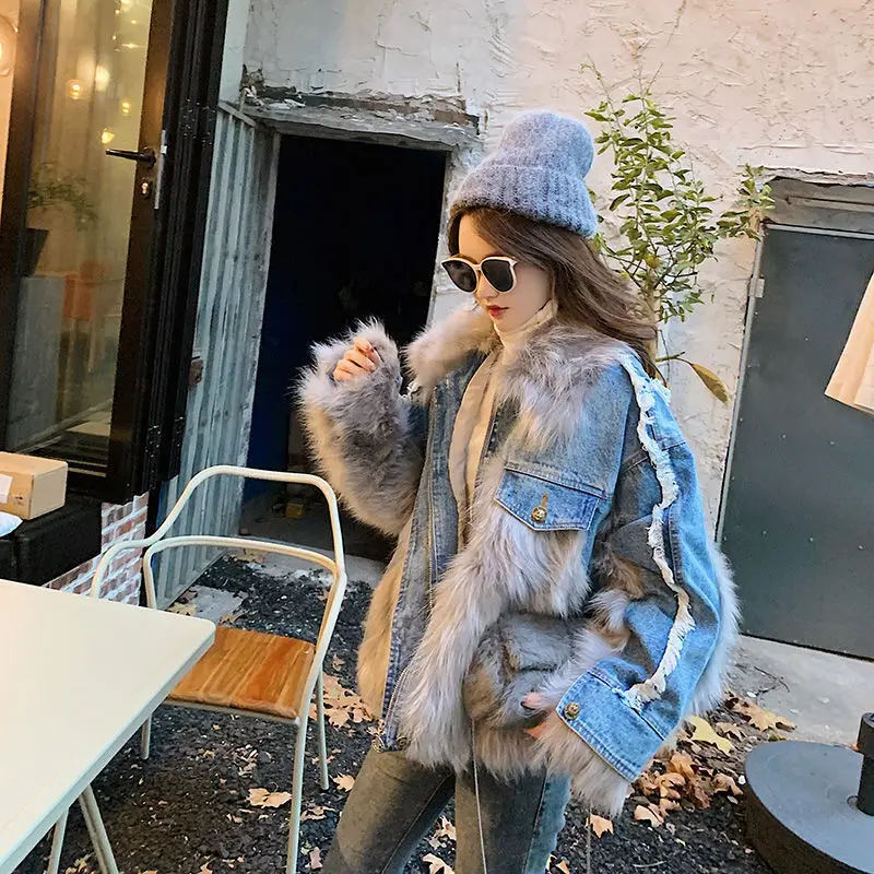 

Winter new style imitation fox hair and cotton jeans