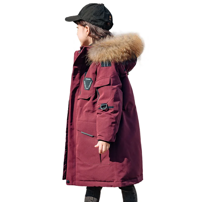 Детский пуховик с капюшоном зимняя длинная парка на утином пуху для мальчиков и