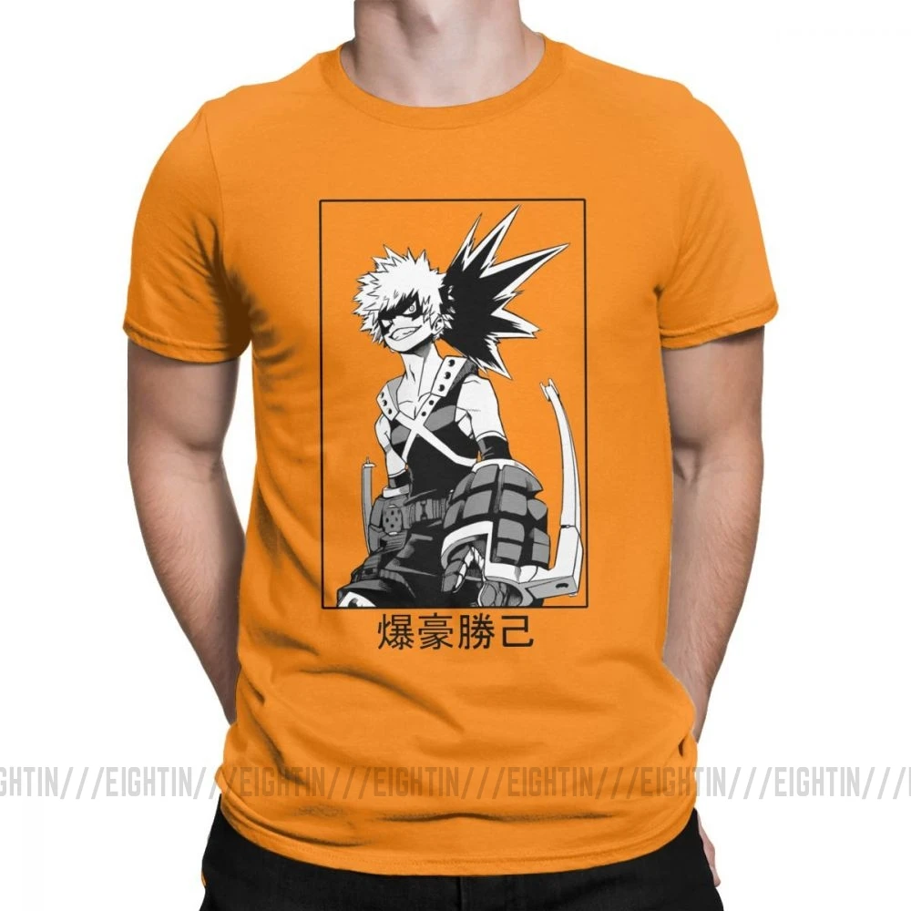 Мужская футболка с надписью «Katsuki Bakugo», футболка с надписью «My Hero Academy», новинка, топы с короткими рукавами и круглым вырезом, хлопковые футболки размера плюс - Цвет: Оранжевый