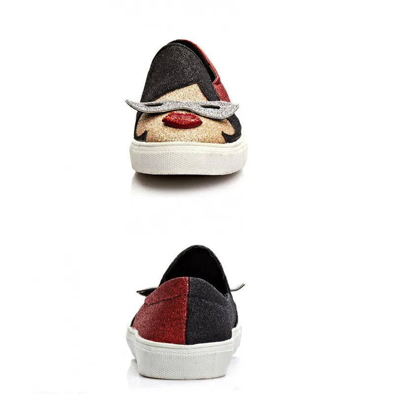 Buono scarpe для колледжа Повседневный стиль цветные очки с красными губами на толстой плоской подошве; женские тонкие туфли; лоферы