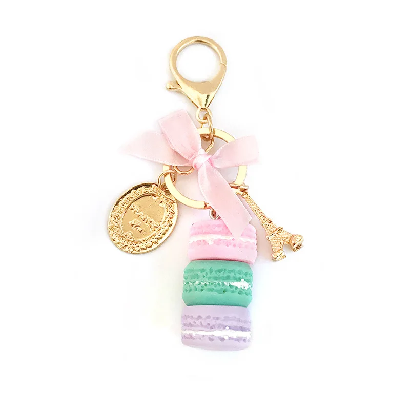 

Macarons Cake Keychainds Accessories With France Paris Key Chains Effiel Tower Macarons Ribbon Keyrings Bag Charm Accessories