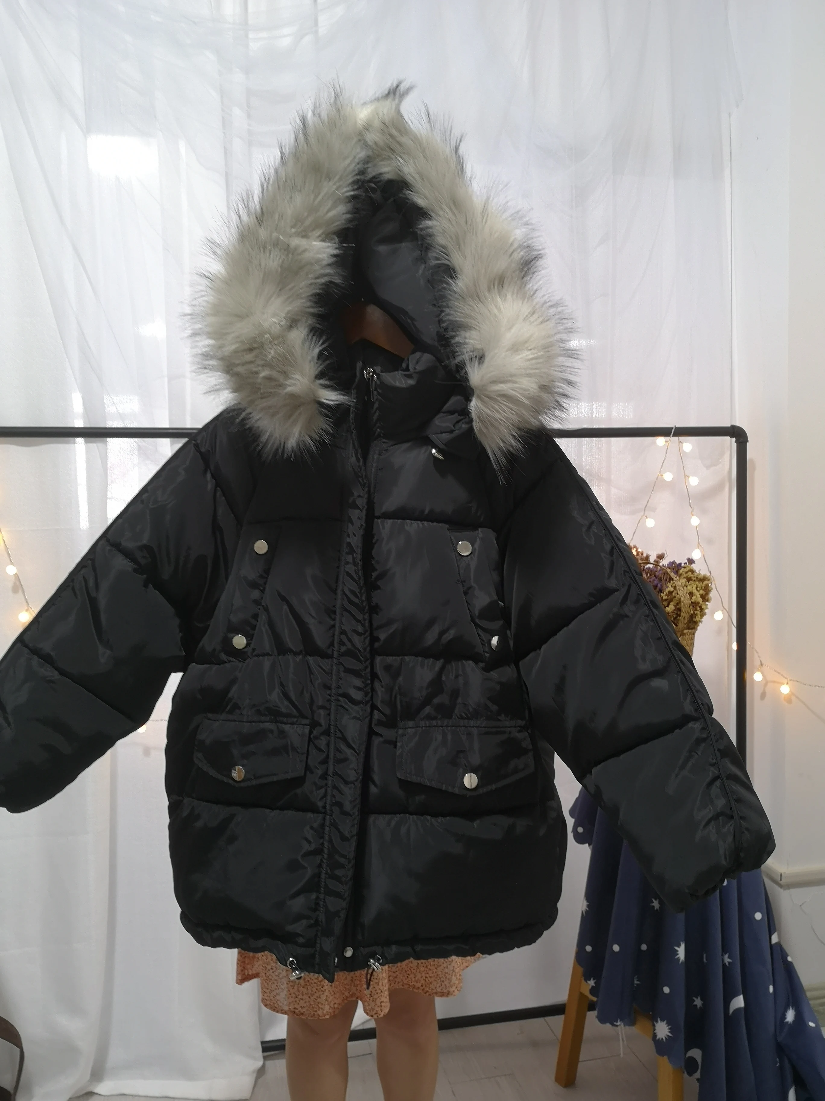 

Bella philosophy Winter Women Overcoat Faux Fur Collar Coat Padded Hooded Parkas Outerwear Casual Loose Thick Warm Female Wadded