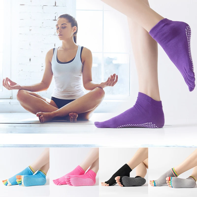 Женские нескользящие хлопковые силиконовые балетные тапочки с 5 пальцами для