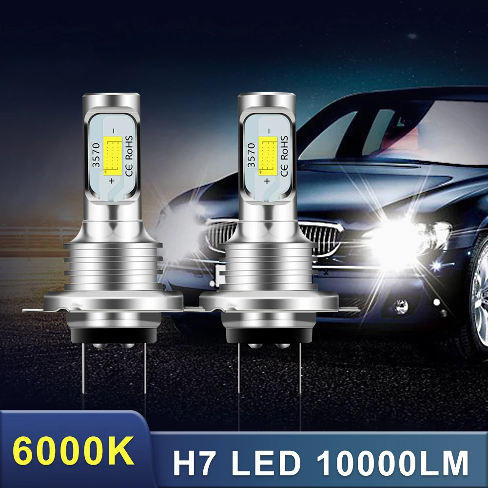 

2PCS 10000LM 6000K 80W H7 CSP 3570 LED Chips Headlight Kit Hi Or Lo Beam Bulbs White IP68 Waterproof Canbus Headlight, Fog Light