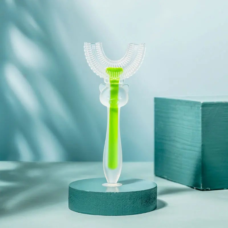 Cepillo de dientes de silicona en forma de U para ni&ntilde;os, limpieza de entrenamiento de beb&eacute;, cepillo para cuidado dental de dibujos animados, pr&aacute;ctico y simple-5