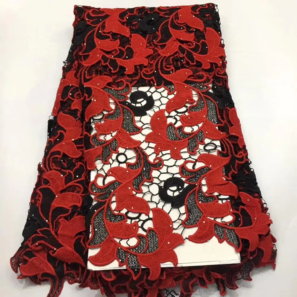 

2019 beautiful flowers African water soluble lace 5yards double colour African cord Lace Fabric For Wedding ELLANO041