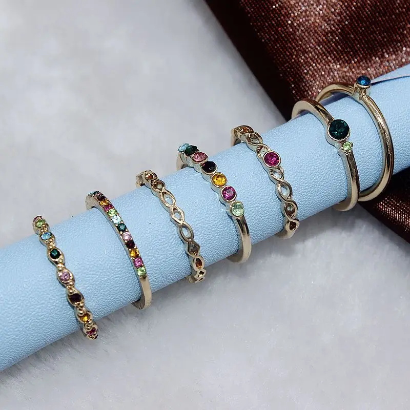 Винтажные кольца Ydgy 2020, 8 шт./компл., с разноцветными камнями, металлические, модные, корейские, для женщин и девочек Винтажные кольца Ydgy 2020, 8 шт./компл., с разноцветными камнями, металлические, модные, корейские, для женщин и девочек
