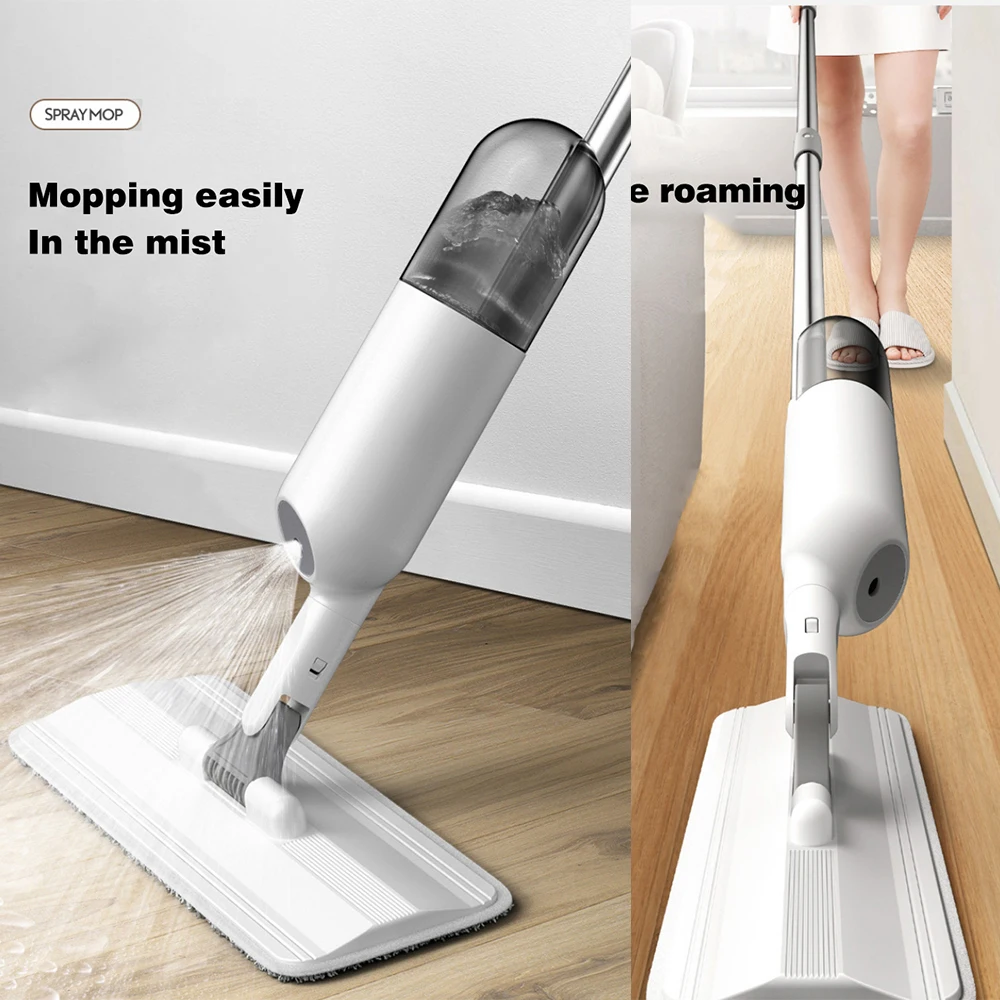 

Spray Mop With Wet And Dry Reusable Microfiber Mop Cloth Rotatable Handle Squeeze Mop Avoid Hand Washing Household Cleaning Tool