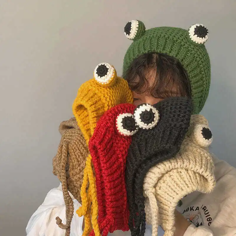 

Frog Hat Beanies Knitted Winter Hat Solid Hip-hop Skullies Knitted Hat Cap Costume Accessory Gifts Warm Winter Lovely Christmas