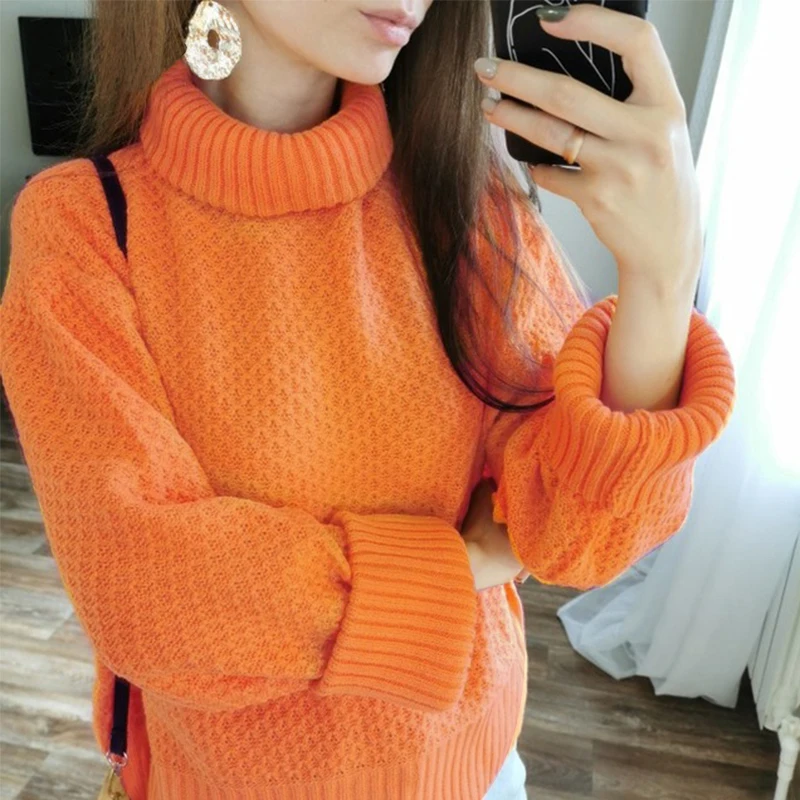 Куркума водолазка неоновая Повседневная Уличная одежда 2019 осень зима свитер