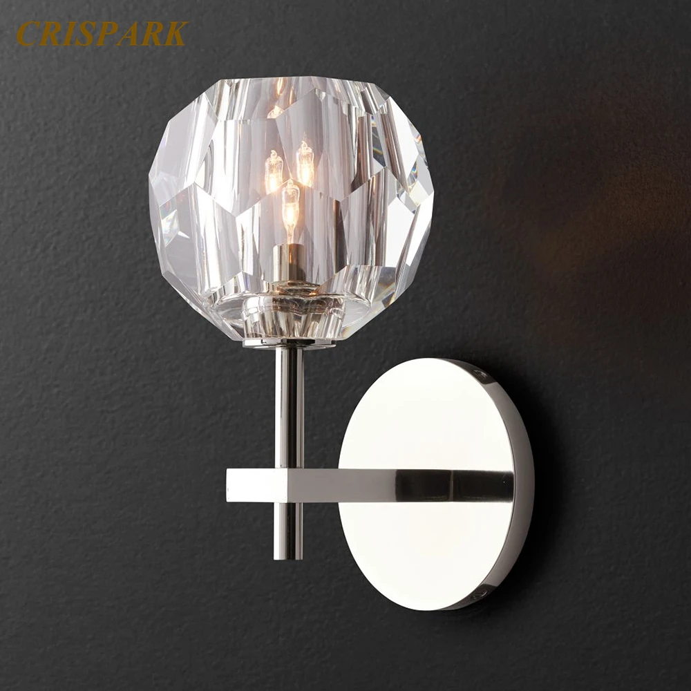 Современная хрустальная настенная лампа 1 светильник с круглыми шариками