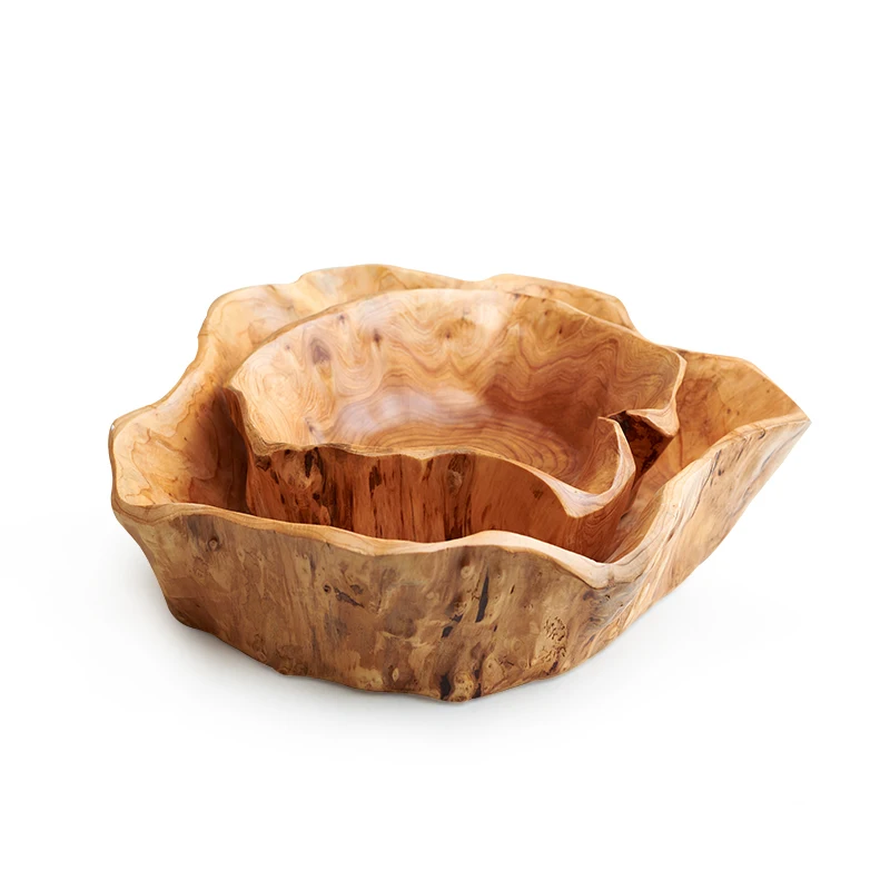 

Creative Wooden Bowl Large Dried Fruit Plate Multi-grain Candy Dish Grid Wood Root Carving Tray Mixing Bowl Kitchen Organizer
