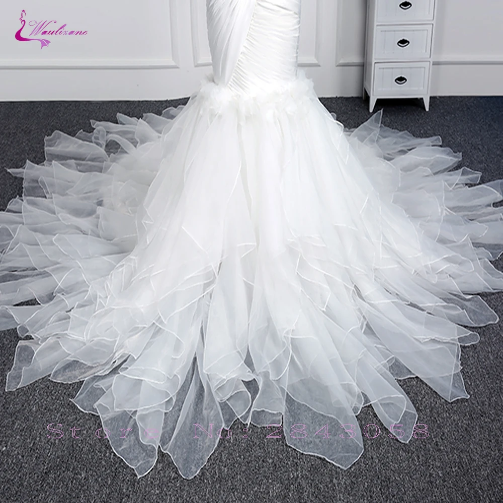

Waulizane Strapless Tiered Tulle Mermaid Wedding Dress With Lace Up Bridal Dress