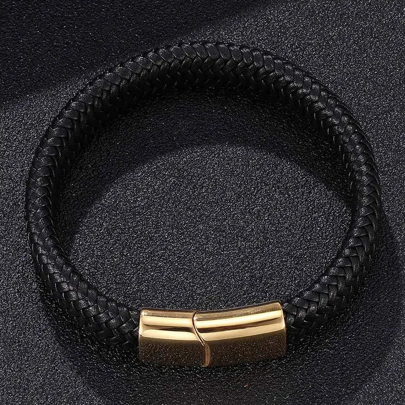 Модный черный плетеный кожаный браслет для мужчин ювелирные изделия золотой из