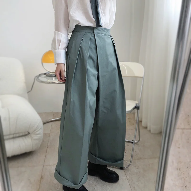 Женские винтажные прямые брюки серые зеленые повседневные широкие уличная мода