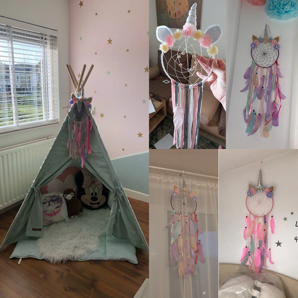 

Unicorn Dream Catcher Colorful Feather Dream Catchers Home Decor Wall Hanging for Girls Kids Room Christmas Decoration Gift