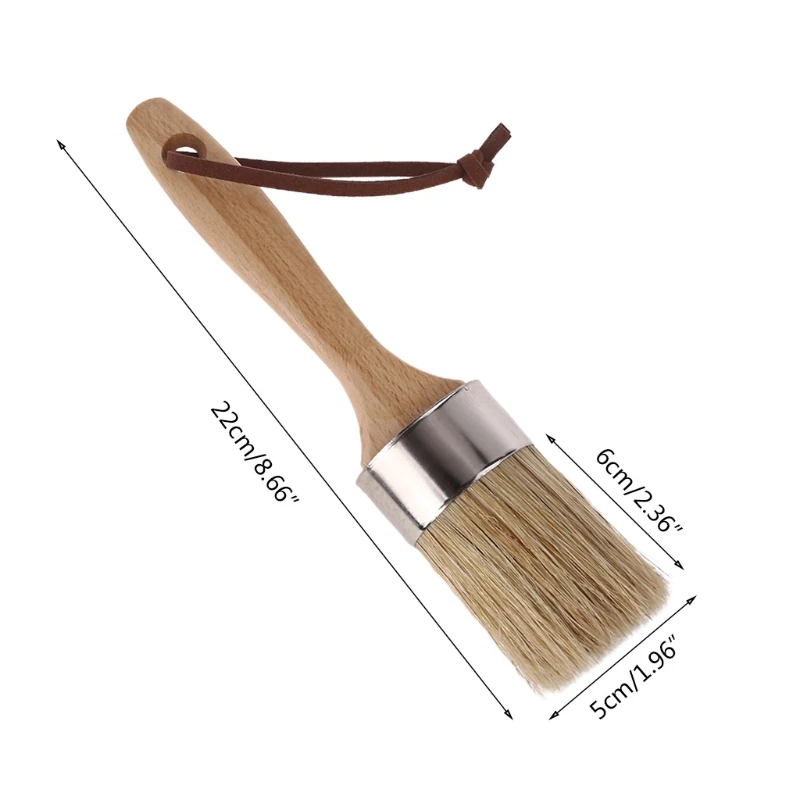 

Round Chalk Paint Wax Brush Ergonomic Wood Handle Natural Bristle Brushes Furniture DIY Painting Waxing Tool