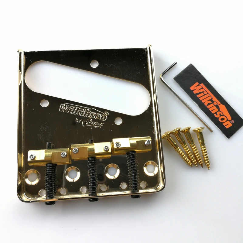 

Wilkinson WTB Gold Vintage Style Fixed Tele Electric Guitar Bridge With Brass Saddles Golden TL Bridge