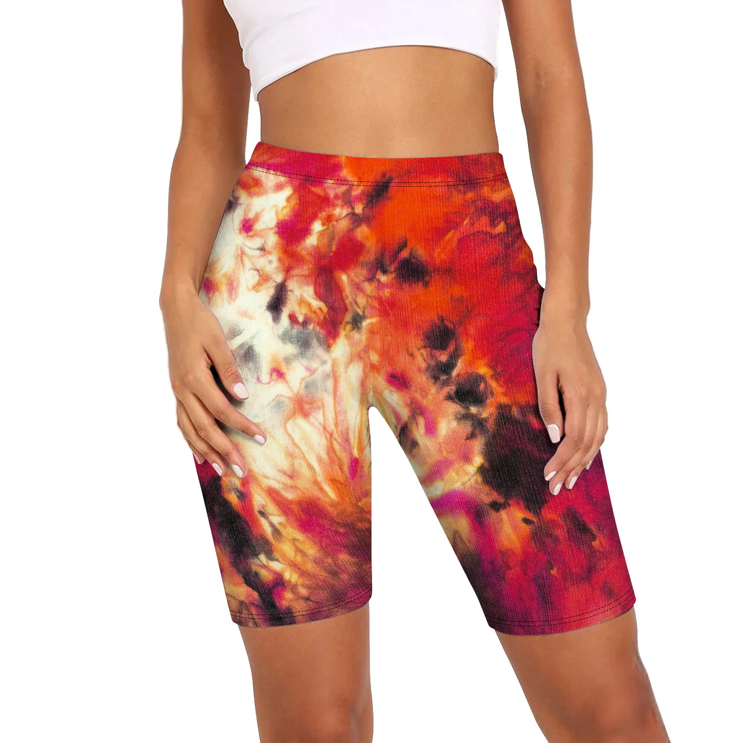 

New Women Tie Dye Cycling Yoga Shorts Mid Thigh Stretch Short Leggings Summer Work Fitness Sports High Waist Colorful Hotpants