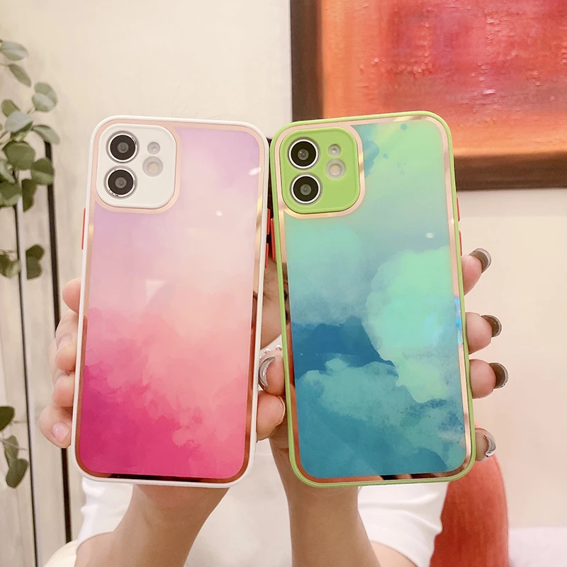 

Luxury Gold Electroplating Watercolor Phone Case For iPhone 12 11 Pro Max 7 8 Plus X XR XS Max 12 Back Cover