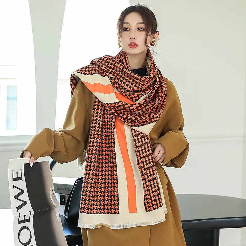 

2021 Autumn Sunscreen Print Scarves Korean Style Beach Towel Winter 190X65CM Dustproof Shawls Fashion Lattice Cashmere Bandanna