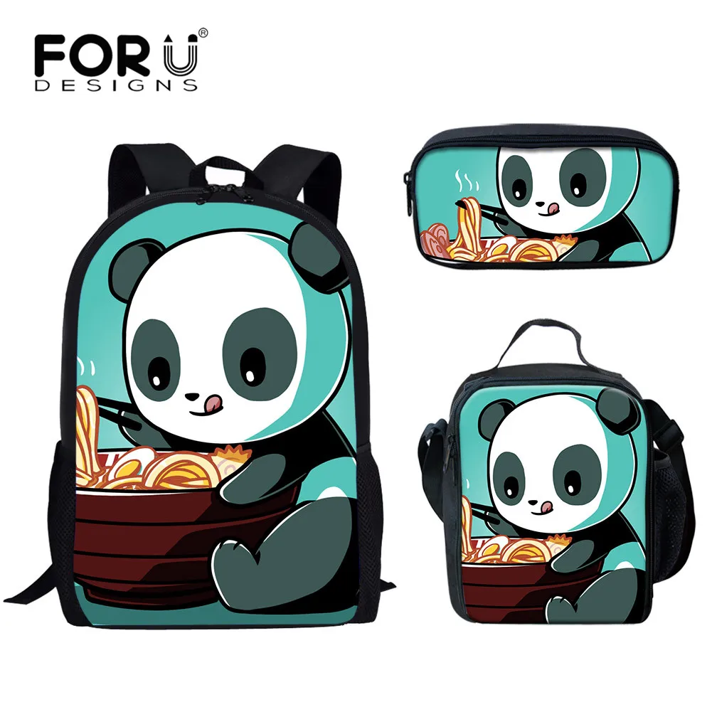 

FORUDESIGNS Cute Cartoon Panda Print Backpack for Primary Student Christmas School Bags and Lunch Bags Penicl Bags 3Pcs Mochila