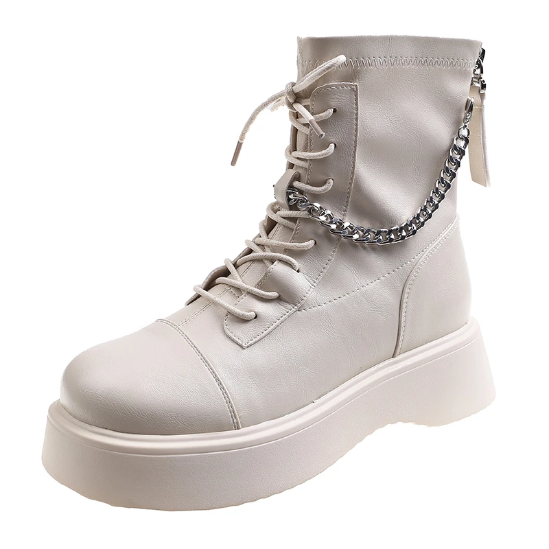 

2021 Winter Chunky Platform Ankle Boots for Women Warm Plush PU Leather Thick Sole Lace Up Shoes Woman Vanny Factory Store