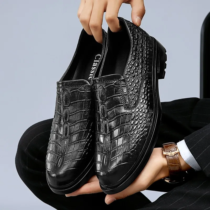 

Men's Pointed-toe Dress Shoes Crocodile Pattern Set Foot Formal Shoes Men's Business Office Shoes Large Size Driving Shoes 38-49