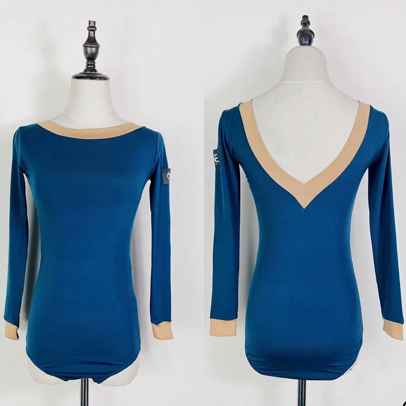 

Blue Latin Dance Tops Women Ballroom Tango Salsa Cha Cha Practice Bodysuit Samba Rumba Dancing Wear Backless Leotard DC3680