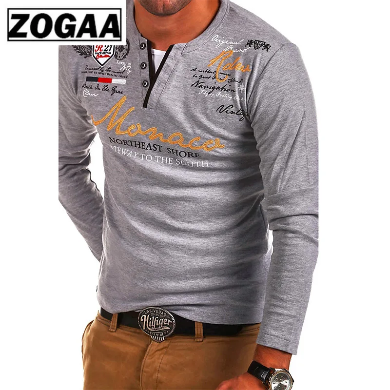 ZOGAA 2018 Новая модная мужская футболка с длинным рукавом тонкая Однотонная в