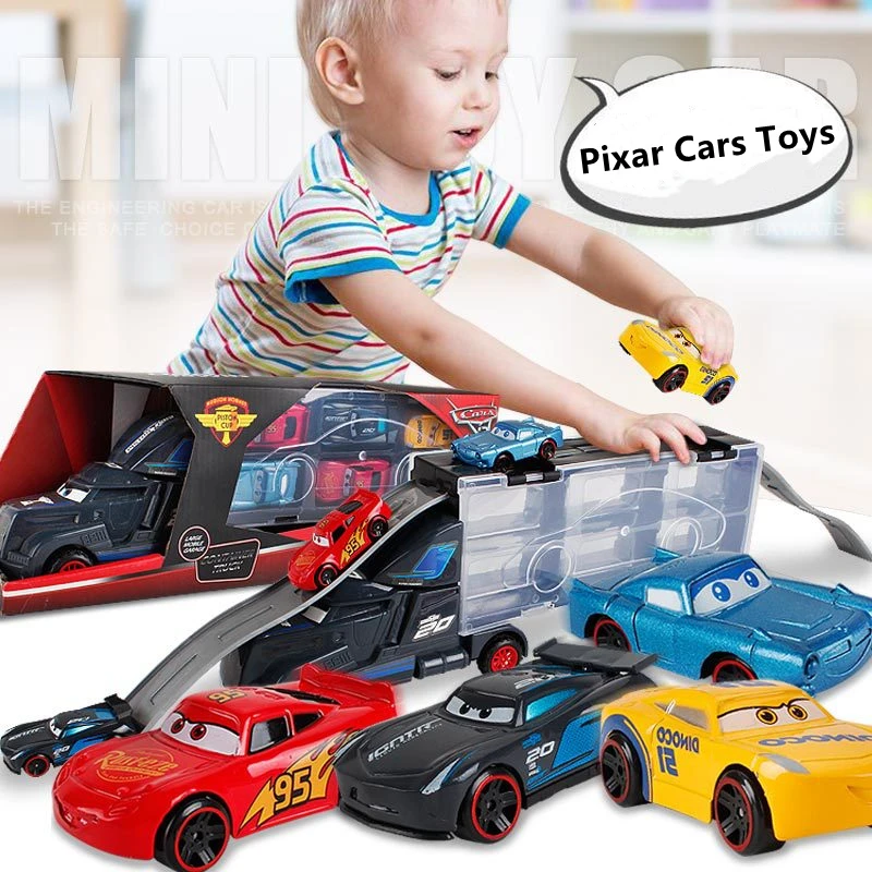 

Disney Diecast Metal Alloy Pixar Cars Toys 3 Metal Truck Hauler with 6 Small Cars Cars 3 McQueen Jackson Storm McQueen For Kids