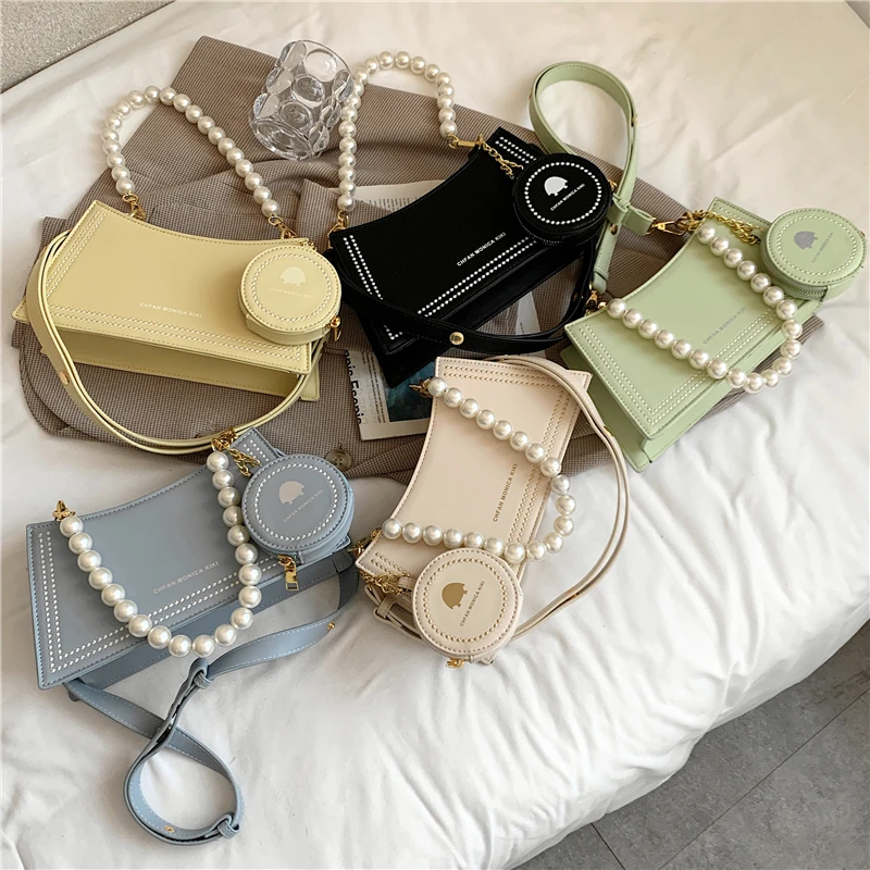 

Burminsa 2 Pcs/Set Pearl Handle Shoulder Bags For Women Brand Designer High Quality Embroidery Ladies Crossbody Bags New 2021