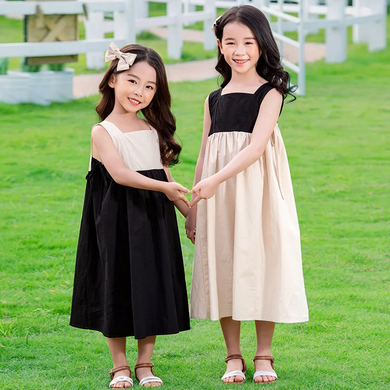 

Summer New Girls Dresses Bow Baby Princess Dress Two Colors Patchwork Sleeveless Kids Cotton Dresses for Children