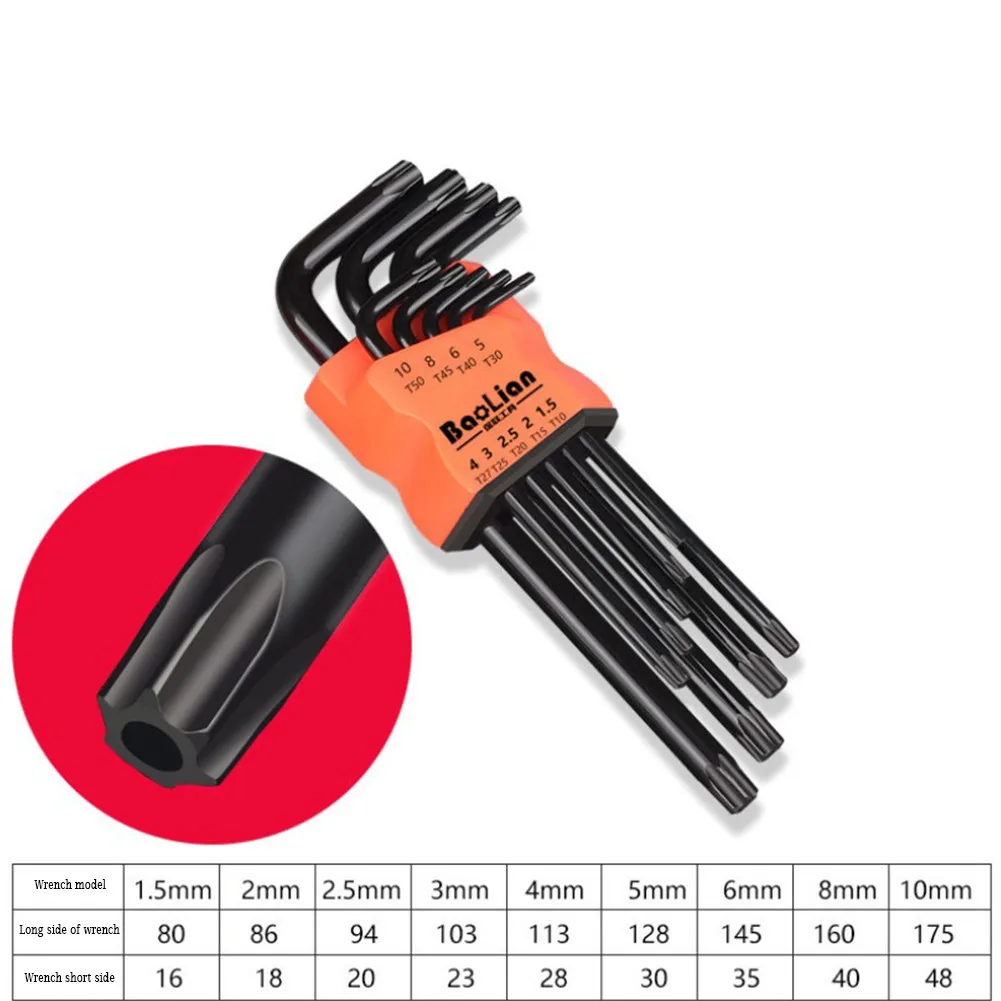 

Durable Hex Wrench Driving Bolts 9 Pieces Hardened L Key Set Metric Length