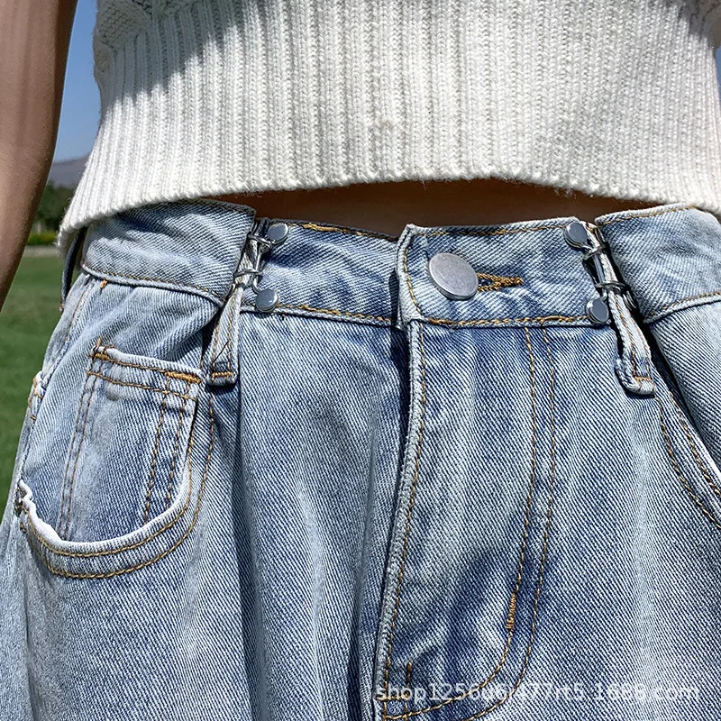 Женские джинсы с дырками широкие свободные брюки высокой талией тонкие модные