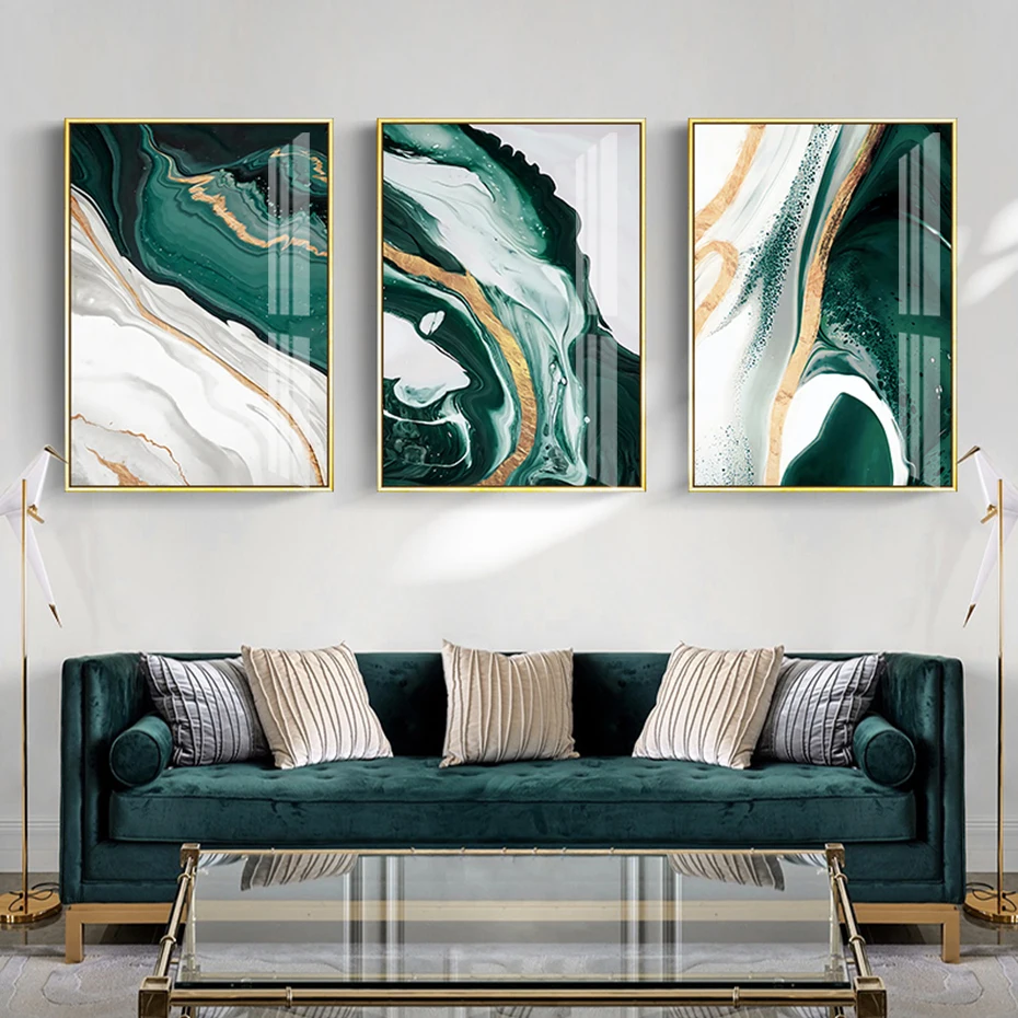Modern Abstract Dark Green Gold Foil Lines Marble Canvas Art Paintings Living Room Bedroom Posters Prints Wall Poster Home Decor Leather Bag