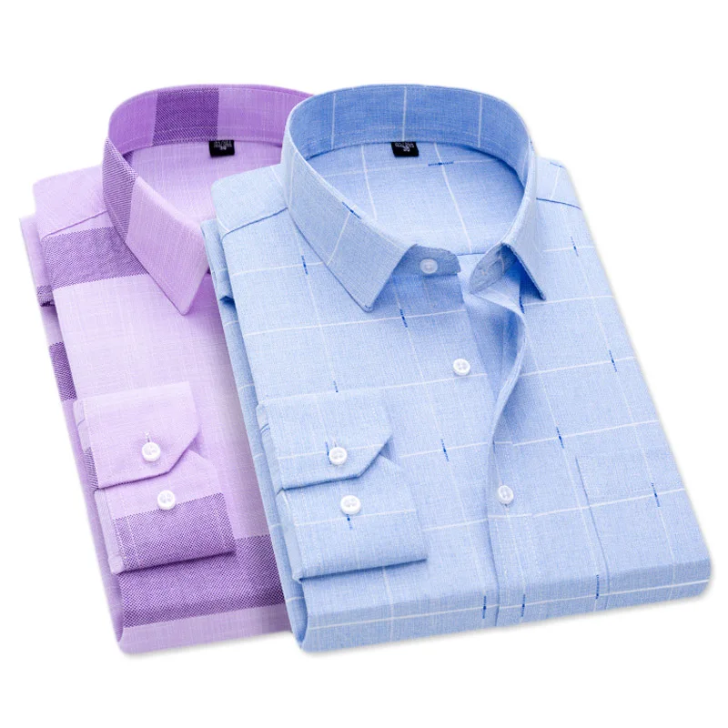 

Fashion Designer Men's Dress Shirts Clothing Button Up Plaid Shirt Long Sleeve Linen Man Formal Business Office Striped 2020 New