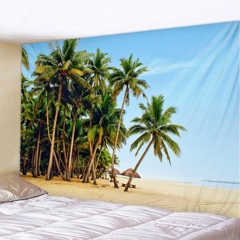

Coconut Tapestry Sea Coconut Tree Background Wall Hanging Decorative Art Comfortable Sea Coconut Tapestry Home Decoration