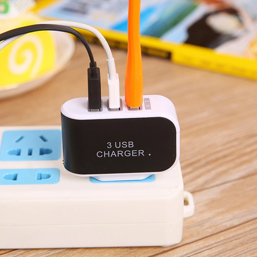 Universal 3 Ports USB Wall Charger ABS Fireproof Material Home Travel AC Adapter US/EU Plug for Tablets Laptop Smartphones | Обустройство