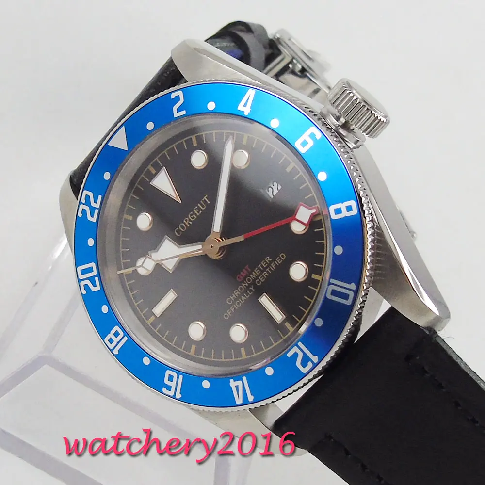 41mm Corgeut Black Dial gmt Sapphire Super Luminous automatic movement men's Watch | Наручные часы