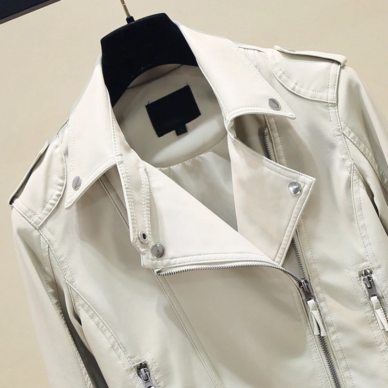 Осенне зимняя Новинка сетчатая красная кожаная куртка женские тонкие белые