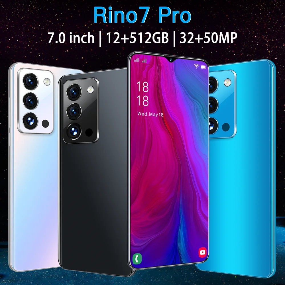 

2021 Global Version Smartphone New Rino7 Pro 7.0Inch 12+512GB Android10 Deca Core 5G 6800mAh 32+50MP MTK6899 Telephone Celulares