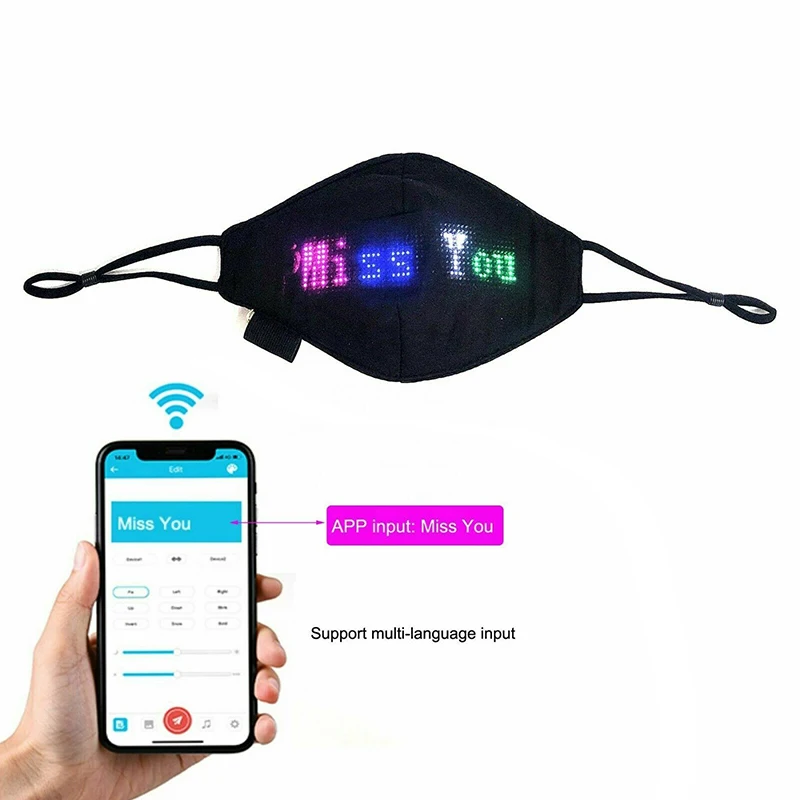 Светодиодный хлопок маска для лица против пыли программируемый через Bluetooth