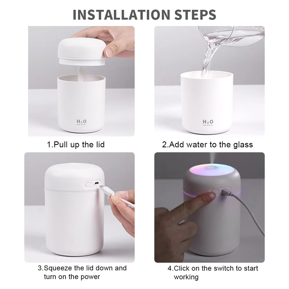 

300ml Air Humidifier with 6 Filters Ultrasonic Aroma Essential Oil Diffuser USB Cool Mist Maker Aromatherapy with Colorful Light