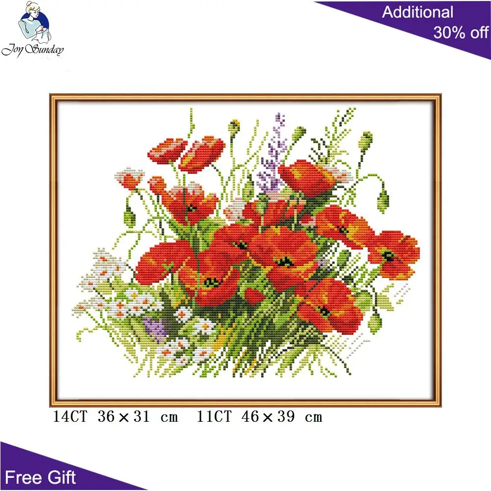 Joy Sunday Маки домашний декор H773 H775 14CT 11CT отпечатанные красивые цветы вышивка Набор