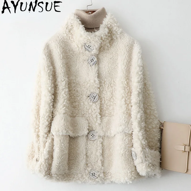 AYUNSUE Women's Fur Coats 2021 Winter Real Sheep Shearling Coat Female Short Casual Wool Jackets Women Jaqueta Feminina Gxy604