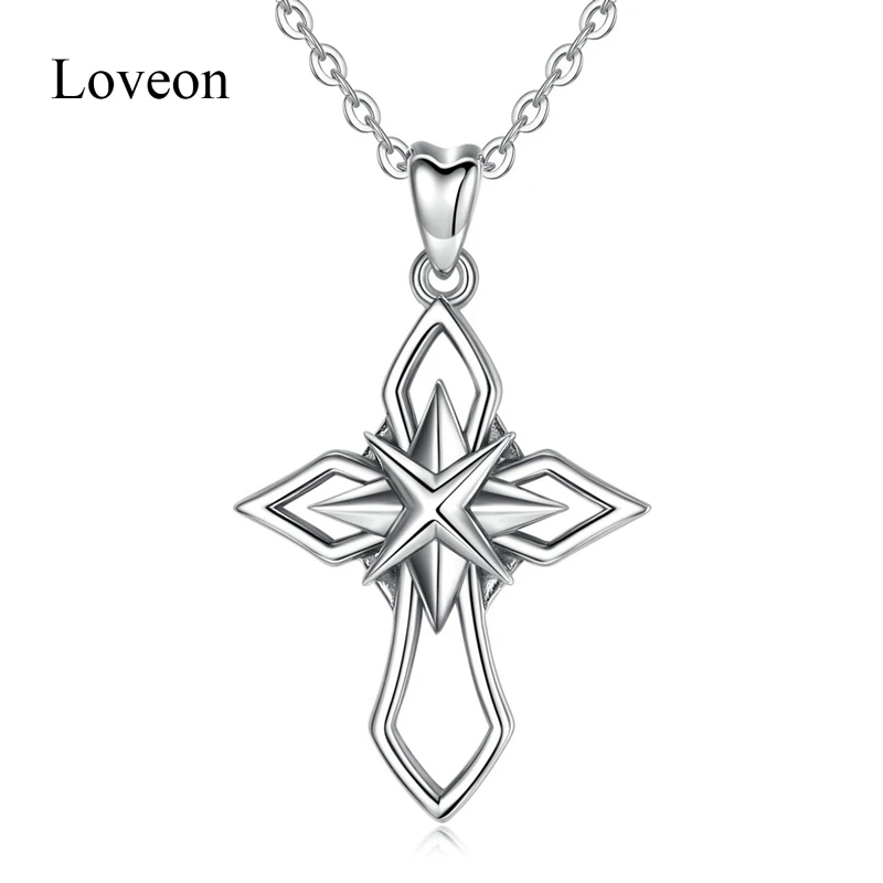 Loveon Новое поступление Настоящее серебро 925 пробы звезда крест кулон ожерелья для женщин модные ювелирные изделия для дропшиппинг D443